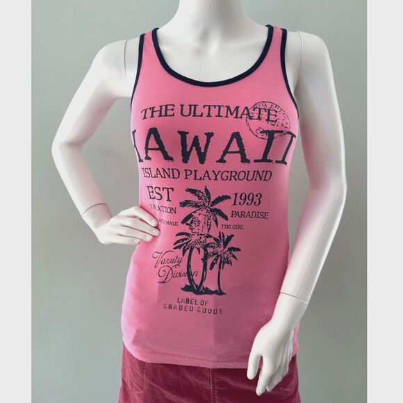 H&M Tropical Hawaiian Island Print Tank Top Pink Navy Blue Sleeveless size XS - Picture 1 of 4